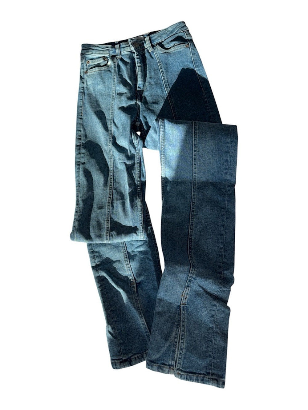 Zara Contrast Panel Flared Jeans in Light and Dark Blue